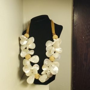 Statement Necklace Hawaiian flair mother of pearl hand crafted rope bobbles